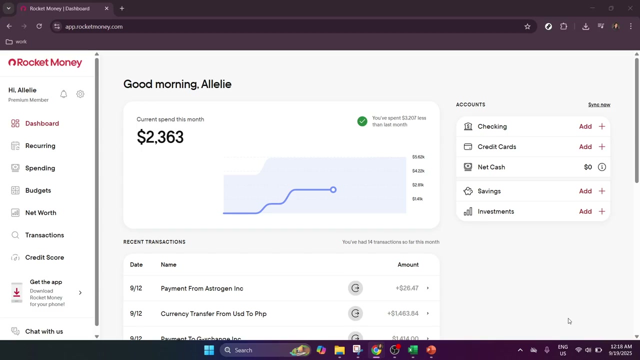 Rocket Money Recurring dashboard displaying active subscriptions and charges