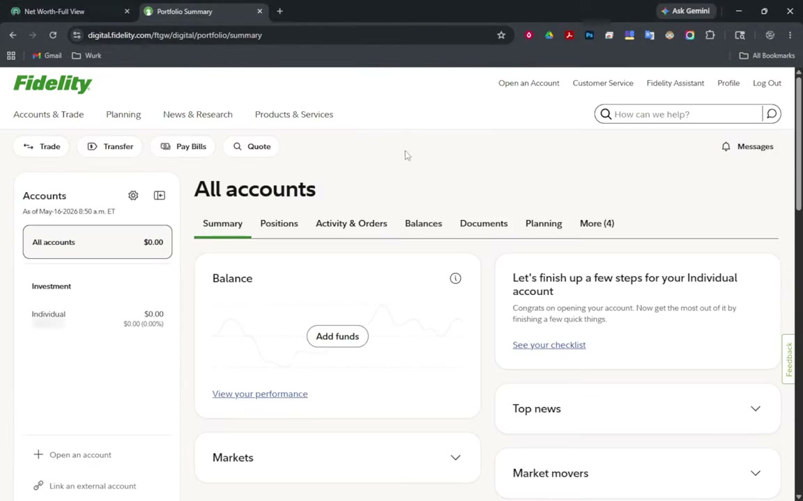 Fidelity Full View account aggregation modal